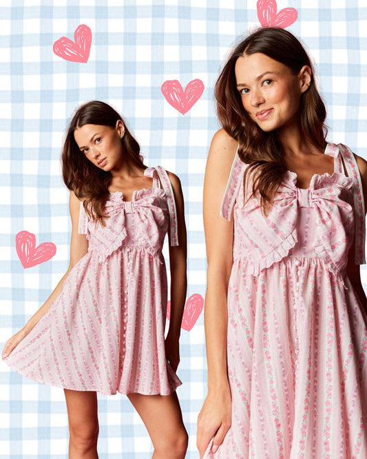 Rosy Bow Mini Dress